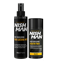 Nishman Hair Building Keratin Fiber & Locking Mist Spray Set (Black)