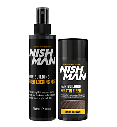 Nishman Hair Building Keratin Fiber & Locking Mist Spray Set (Dark Brown)