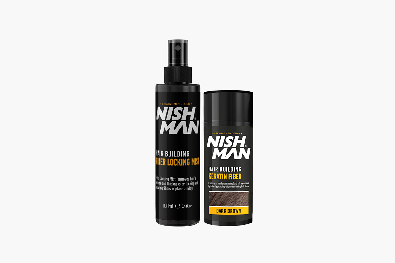Nishman Hair Building Keratin Fiber & Locking Mist Spray Set (Dark Brown)